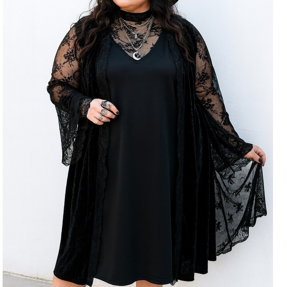 Boutique+ Women's 2X Black Sleeveless Stretch Midi‎ Dress Plus Size Whimsy Goth